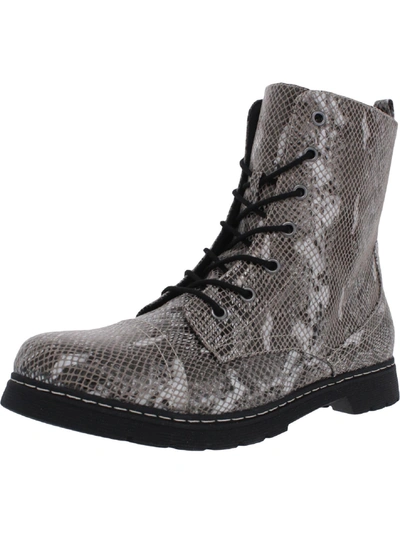 Arizona Jeans Co. Queen Womens Snake Print Round Toe Combat & Lace-up Boots In Grey