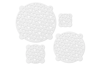 TALISMAN DESIGNS MULTI-USE BAKING STENCILS, HEARTS DESIGN, SET OF 4 SIZES, 3.5 INCH, 5 INCH, 8 INCH, & 10 INCH, WHITE