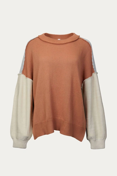 Bestto Slouchy Colorblock Knit Sweater In Multi Clay In Brown