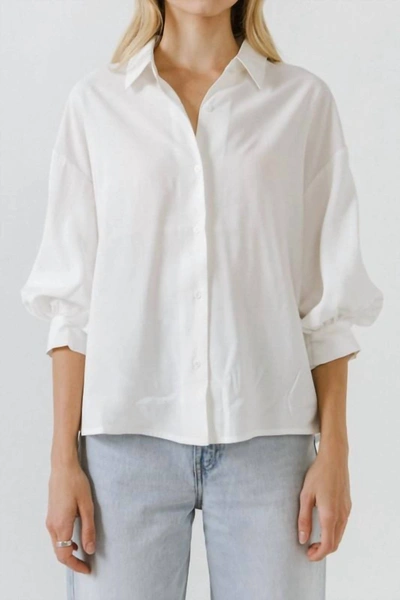 2.7 August Apparel Diana Button Down With Balloon Short Sleeve In White