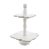TWO'S COMPANY WHITE BEADED TIERED SERVER