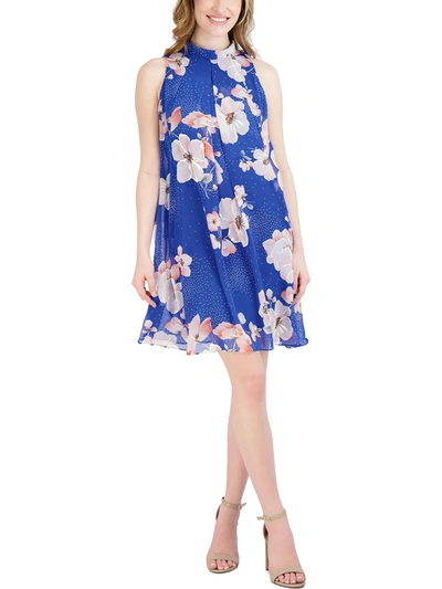 Signature By Robbie Bee Petites Womens Pleated Mini Cocktail And Party Dress In Blue