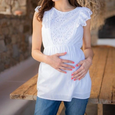 Seraphine Broderie Anglaise Cotton Maternity & Nursing Top In White