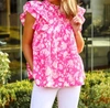 J.MARIE FLEUR PLEATED TOP IN PINK/WHITE