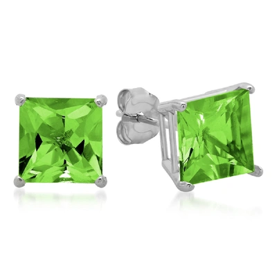 Max + Stone 10k White Gold 7mm Princess Cut Stud Earrings In Green
