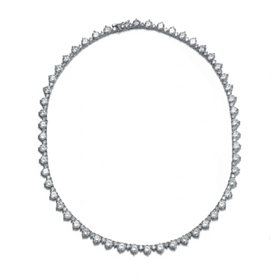 Rachel Glauber White Gold Plated With Diamond Cubic Zirconia Tennis Chain Necklace In Silver