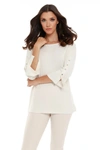 FRENCH KYSS ADRIANA KASHMIRA 3/4 BUTTON SLEEVE SWEATER IN BEIGE