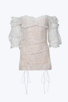 SUN IMPERIAL VINTAGE RUCHED LACE TULLE MINI DRESS IN WHITE