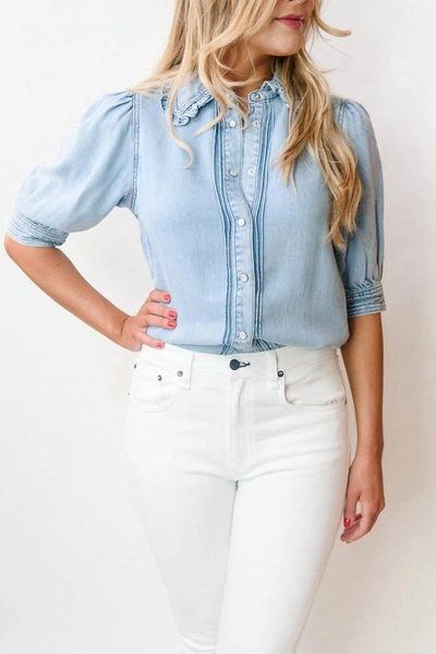 Suncoo Liette Top In Chambray In Blue