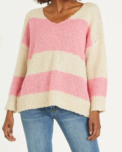 Dear John Denim Adrien Stripe Sweater In Carnation Creme In Pink