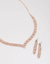 N76b Rose Gold Rectangle Graduating Pendant Necklace & Earrings Set In Gold