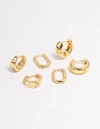 G05e Gold Plated Basic Huggie Earrings 6-pack In Gold