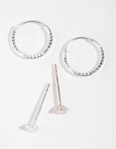 E78a Sterling Silver Star Stud And Hoop Earrings