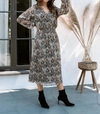 Veronica M Catia Peacock Chiffon Smocked Midi Dress In Feather Print In Beige