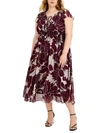 TAYLOR WOMENS FLORAL RUCHED IDI FIT & FLARE DRESS