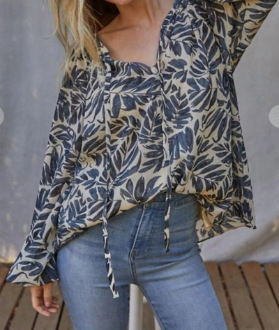 By Together Boho Patterned Blouse In Charcoal/cream In Grey