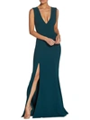 Dress The Population Sandra Plunging V-neck Sleeveless Crepe Gown In Silver