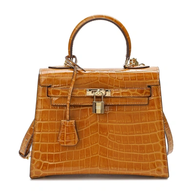 Tiffany & Fred Alligator Embossed Leather Grace Satchel In Brown