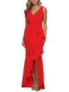 BETSY & ADAM WOMENS RUFFLED HIGH LOW EVENING DRESS