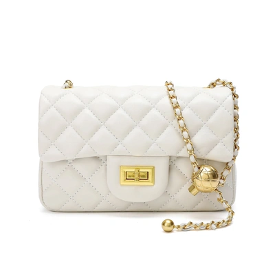 Tiffany & Fred Quilted Sheepskin Leather Crossbody Bag In White