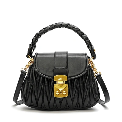 Tiffany & Fred Pleated Sheepskin Leather Shoulder Bag In Black