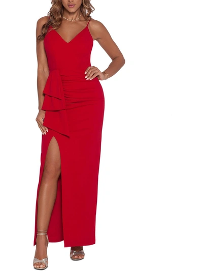 Xscape Womens Ruched Maxi Evening Dress In Red