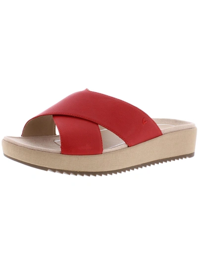 Vionic Hayden Womens Leather Wedge Slide Sandals In Red