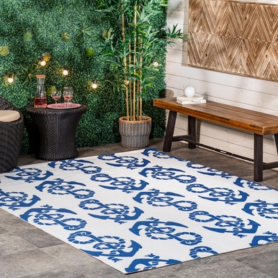 Nuloom Rell Nautical Anchor Indoor/outdoor Area Rug In Blue