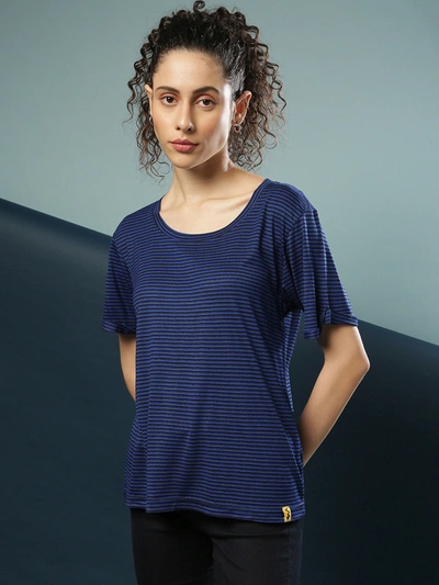 Campus Sutra Women Striped Stylish Casual Tops In Blue