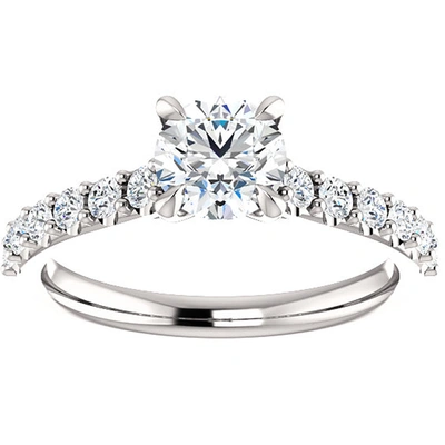 Pompeii3 1 Ct Round Diamond Engagement Ring 14k White Gold Prong Set Single Row In Multi