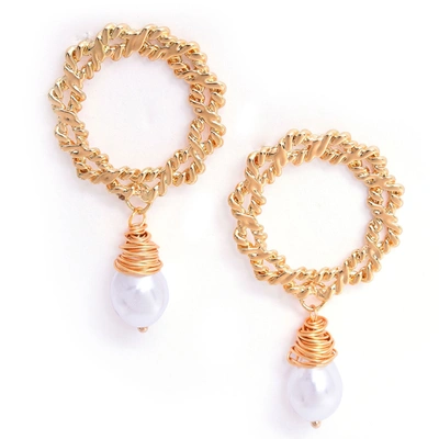 Sohi Gold Plated Pearl Beaded Drop Earring In Silver