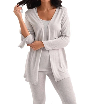 French Kyss Jane Long Sleeve Kashmira Cardigan In Gray In White