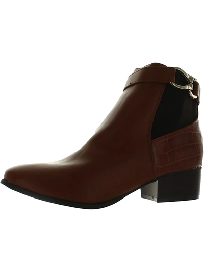 Karen Scott Nadine Womens Faux Leather Block Heel Ankle Boots In Brown