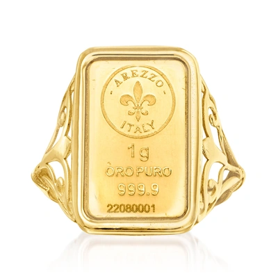 Ross-simons Italian 24kt Yellow Gold 1-gram Ingot Ring With 14kt Yellow Gold Band