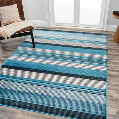 Jonathan Y Duxbury Gradient Ticking Striped Green/blue Area Rug