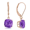Max + Stone 10k Rose Gold 8mm Cushon Checkerboard Cut Amethyst Dangle Leverback Earrings In Purple