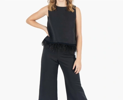 EMILY MCCARTHY SLEEVELESS FEATHER FRINGE PARTY TOP IN BLACK