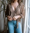 VERONICA M DANICA SNAKESKIN PUFF SLEEVE CHIFFON WRAP BLOUSE IN SNAKE PRINT