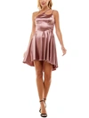 City Studio Juniors Womens Satin Hi-low Fit & Flare Dress In Pink
