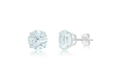 Max + Stone 14k White Gold 9mm Round Cut Gemstone Stud Earrings In Silver