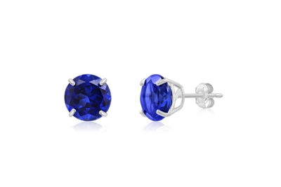 Max + Stone 14k White Gold 9mm Round Cut Gemstone Stud Earrings In Blue