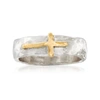 Ross-simons Sterling Silver And 14kt Yellow Gold Sideways Cross Ring In Silver