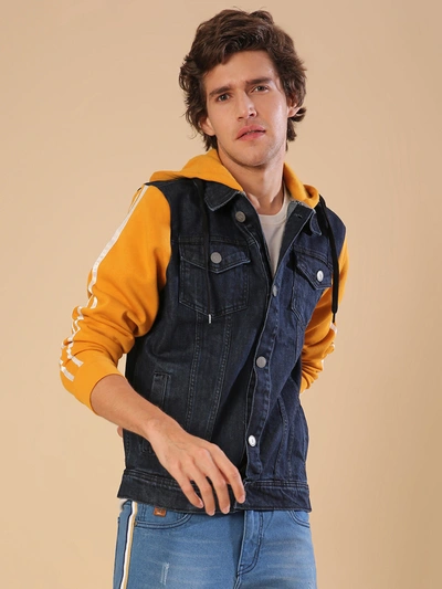 Campus Sutra Men Colorblock Full Sleeve Stylish Casual Denim Jacket In Blue