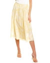 Vince Gathered Printed Silk Midi Skirt In Brown