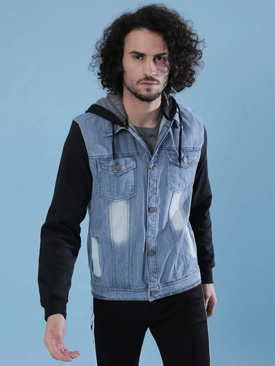 Campus Sutra Men Colorblock Full Sleeve Stylish Casual Denim Jacket In Blue