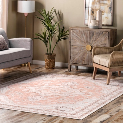 Nuloom Tracie Machine Washable Floral Medallion Area Rug In Pink