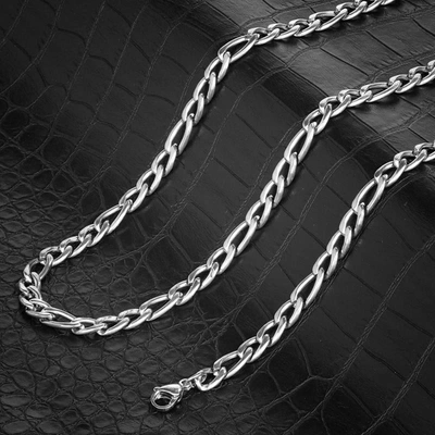 Crucible Jewelry Crucible Los Angeles Polished Stainless Steel 7mm Figaro Chain - 18" To 24" In Silver