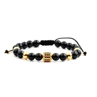 Crucible Jewelry Crucible Los Angeles Onyx Or Tiger Eye With Stainless Steel Cz Bead Adjustable Bracelet In Black
