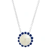 Max + Stone Sterling Silver 9mm Cultured Pearl And Created Blue Sapphire Pendant Necklace In Silver
