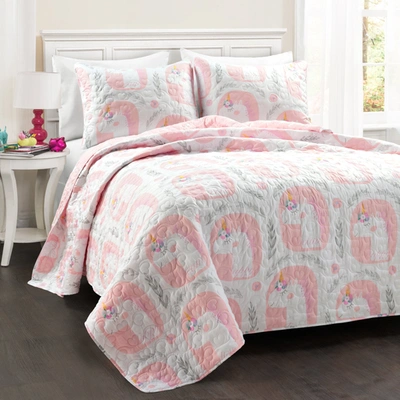 Lush Decor Make A Wish Inspirational Unicorn Reversible Oversized Quilt Pink 2pc Set Twin